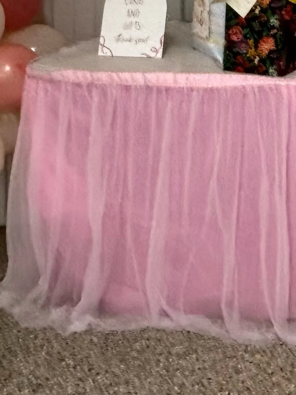 2-Soft Pink Tulle Table Skirt